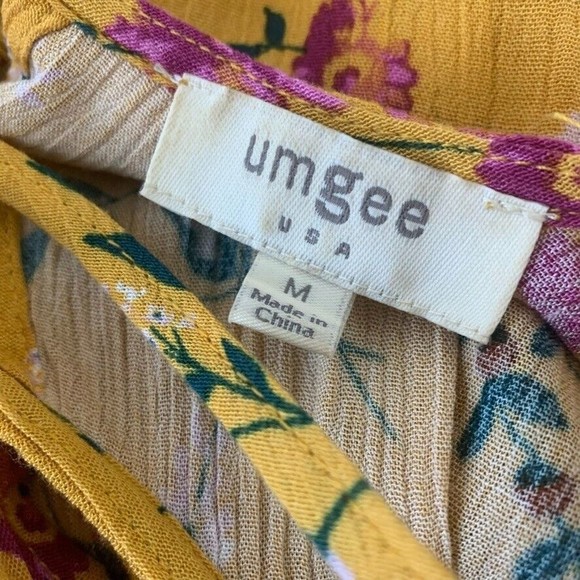 Umgee USA Yellow Floral Print Tunic Top Sleeveless Criss Cross Neck Tie Back M - Picture 7 of 11